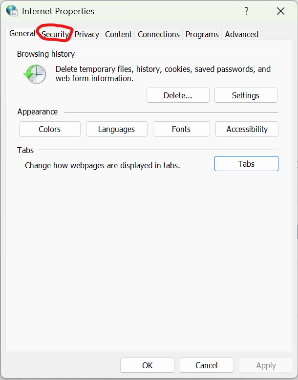 Step 3: Select the 'Security' tab